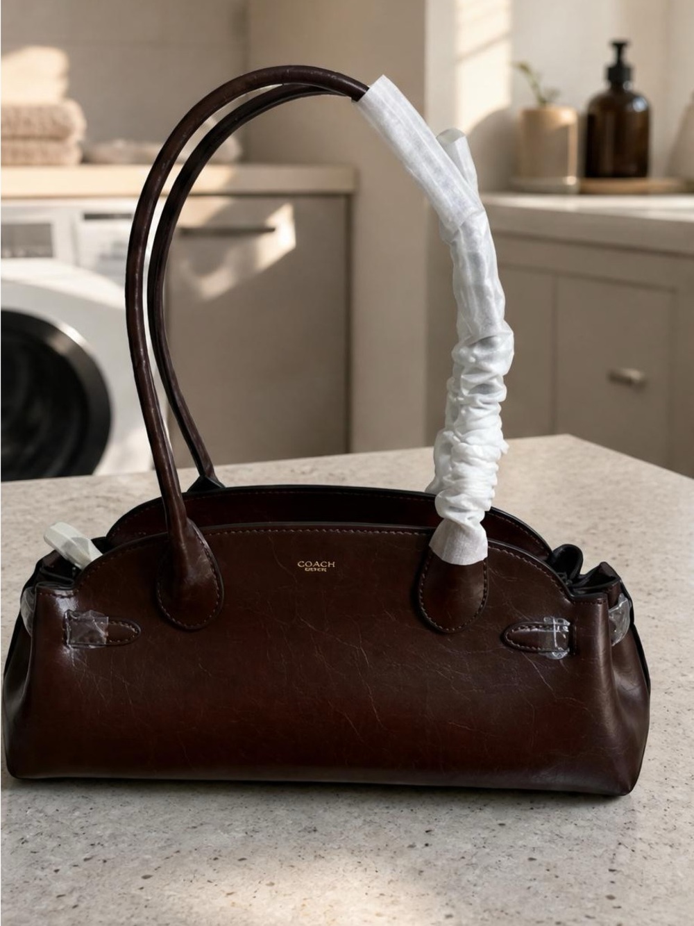 Coach Dark Brown Leather Top-Handle Shoulder Bag - Picture 4 of 6